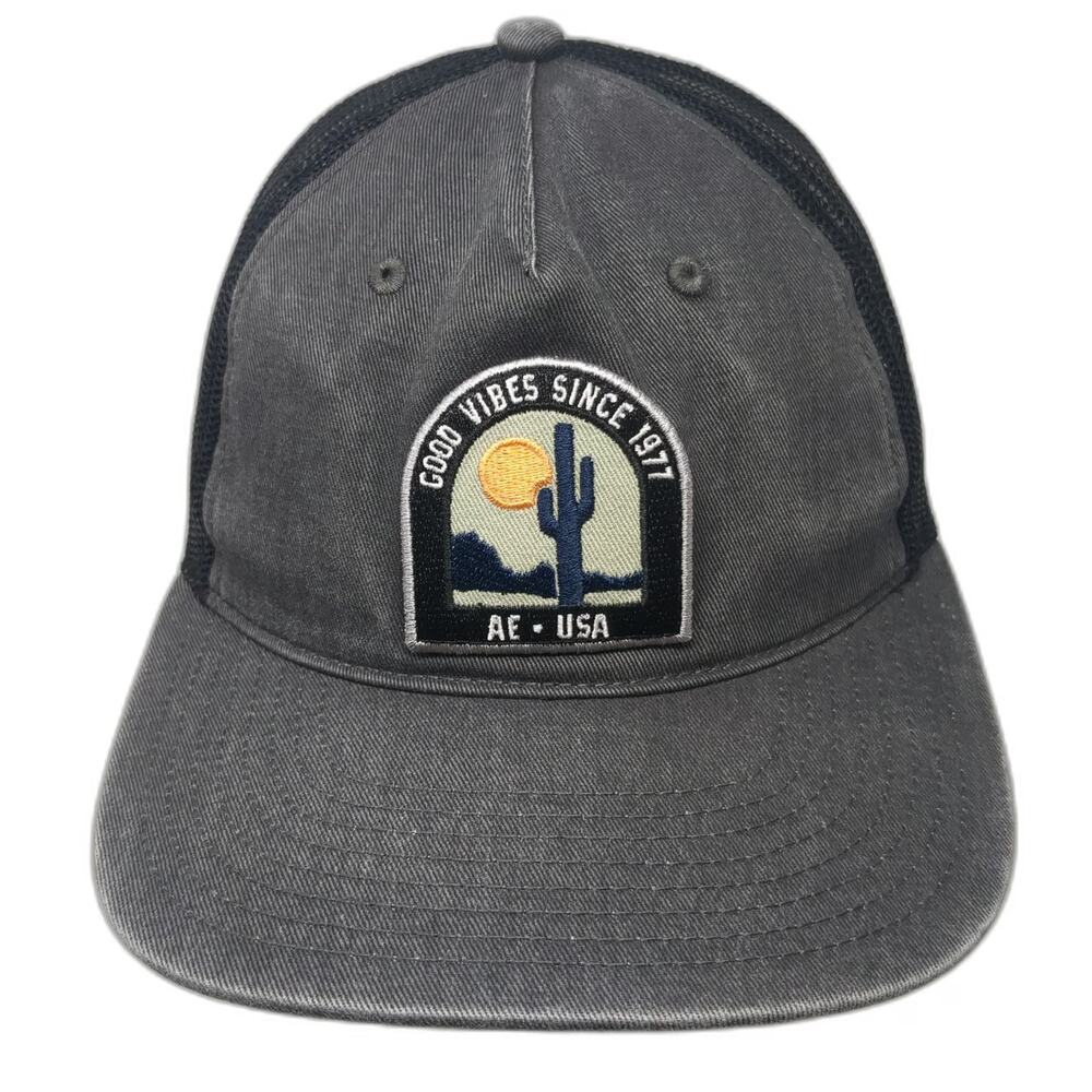 American Eagle Trucker Hat Gray One Size Mesh Snapback Green Under Visor Patch